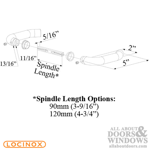 Locinox Stainless Steel Handle Pair for Locks - 90mm or 120mm Spindle Length - Locinox Stainless Steel Handle Pair for Locks - 90mm or 120mm Spindle Length