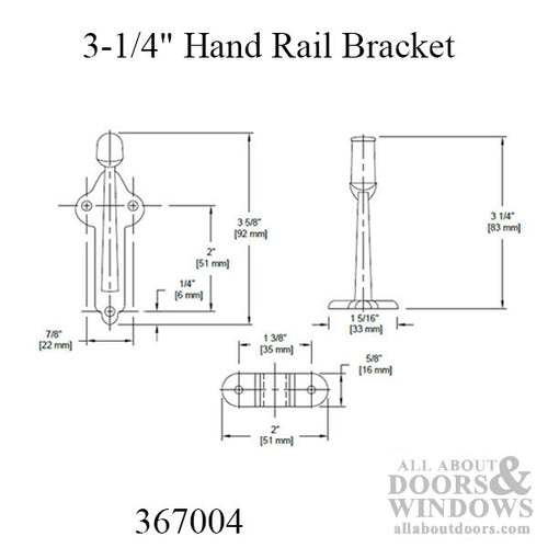 3-1/4 inch Handrail Bracket, Zinc - Choose Color - 3-1/4 inch Handrail Bracket, Zinc - Choose Color