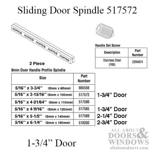 Spindle, 100mm for Fuhr sliding door, 1-3/4