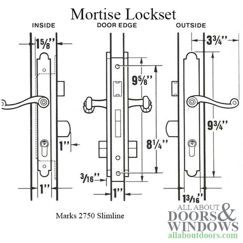 Mortise Lockset, Marks 2750 ThinLine, Full Trim, Fixed Dummy - Choose Color - Mortise Lockset, Marks 2750 ThinLine, Full Trim, Fixed Dummy - Choose Color