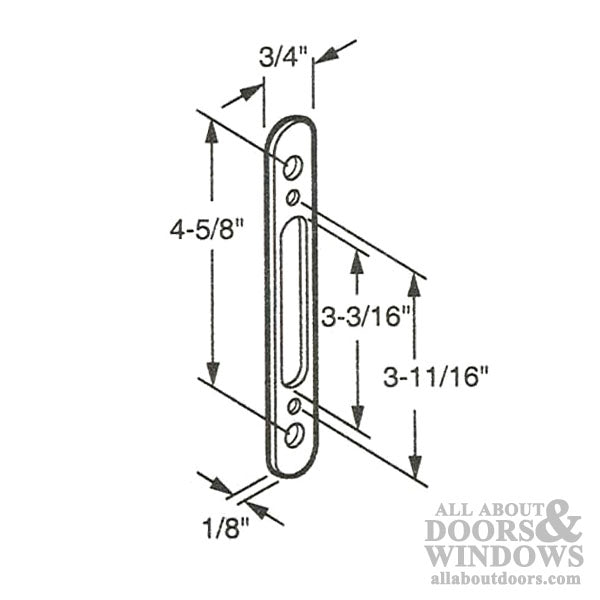 Mortise Lock Face Plate For Sliding Doors  3/4 InchWide 4-5/8 Inch Screw Hole Spacing - Mortise Lock Face Plate For Sliding Doors  3/4 InchWide 4-5/8 Inch Screw Hole Spacing