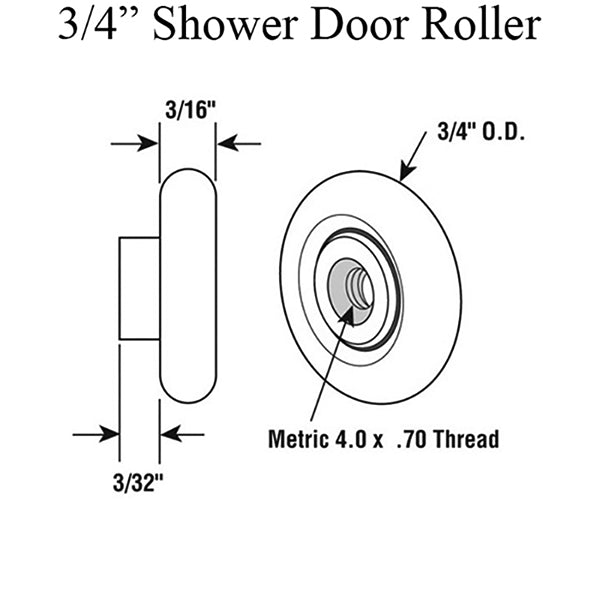 Shower Door Wheel Roller 3/4