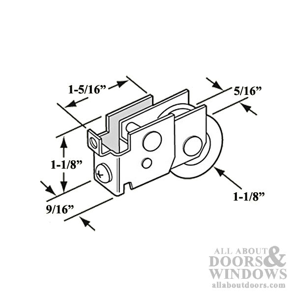 Bottom Mount Roller Assembly with 1-1/8 Inch Steel Wheel for Sliding Mirror Door - Bottom Mount Roller Assembly with 1-1/8 Inch Steel Wheel for Sliding Mirror Door