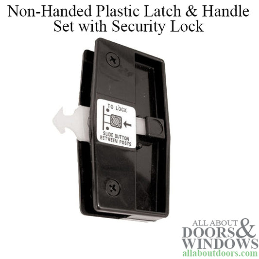 Non-Handed Plastic Latch & Pull Handle Set with Security Lock for Sliding Screen Door - Black