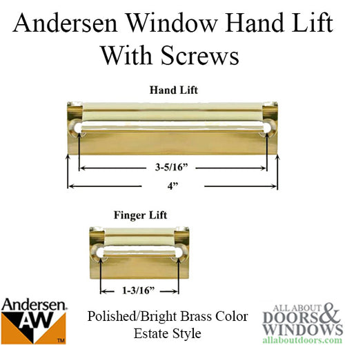 Andersen Estate Hand Lift, Tilt-Wash (DC) and Tilt-Wash (TW) Windows - Bright/Polished Brass - Andersen Estate Hand Lift, Tilt-Wash (DC) and Tilt-Wash (TW) Windows - Bright/Polished Brass