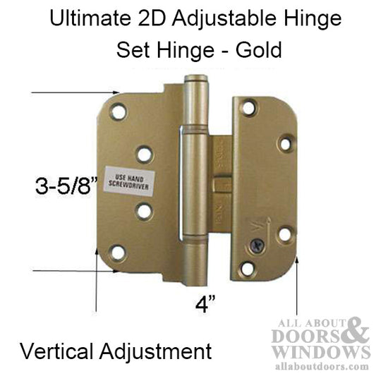 Ultimate 2D Adjustable Hinge, 3-5/8 x 4  Set (V) Inswing - Gold Powder Coat