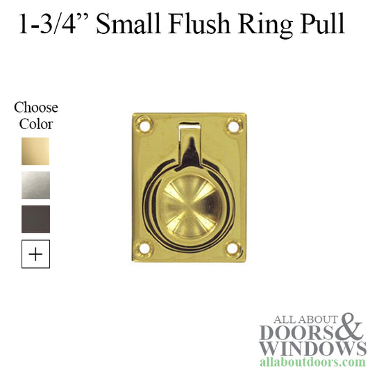 1-3/4" Small Flush Ring Pull, Solid Brass - Choose Finish