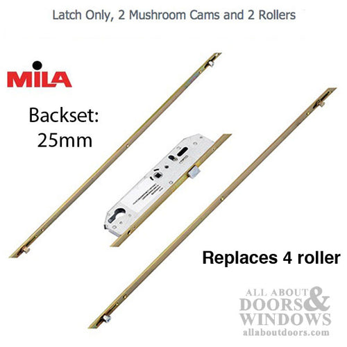 16mm Mila 2 rollers, 2 mushroom cams 25mm backset, Latch only, No Deadbolt - 16mm Mila 2 rollers, 2 mushroom cams 25mm backset, Latch only, No Deadbolt