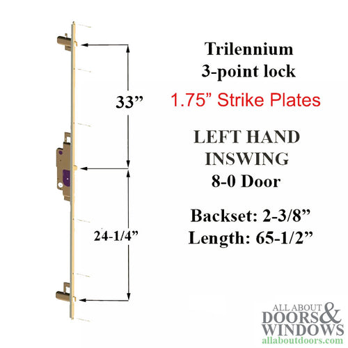 Trilennium 3000 Series Multipoint Lock 8 Foot Door Left Hand Inswing 1.75 Inch Strike Plate - Trilennium 3000 Series Multipoint Lock 8 Foot Door Left Hand Inswing 1.75 Inch Strike Plate