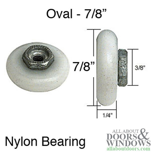 Roller, 7/8 x 1/4 Oval nylon Bearing wheel, Shower door