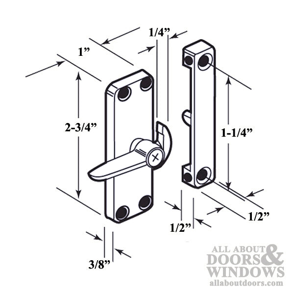 Right Hand Diecast Latch & Keeper for Sliding Screen Door - Chrome Finish - Right Hand Diecast Latch & Keeper for Sliding Screen Door - Chrome Finish