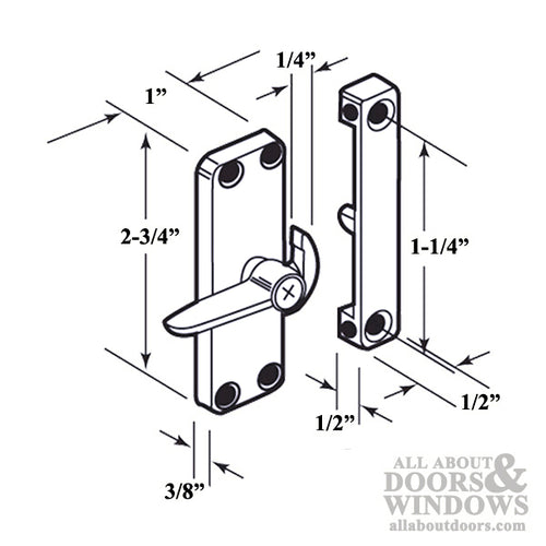 Right Hand Diecast Latch & Keeper for Sliding Screen Door - Chrome Finish - Right Hand Diecast Latch & Keeper for Sliding Screen Door - Chrome Finish