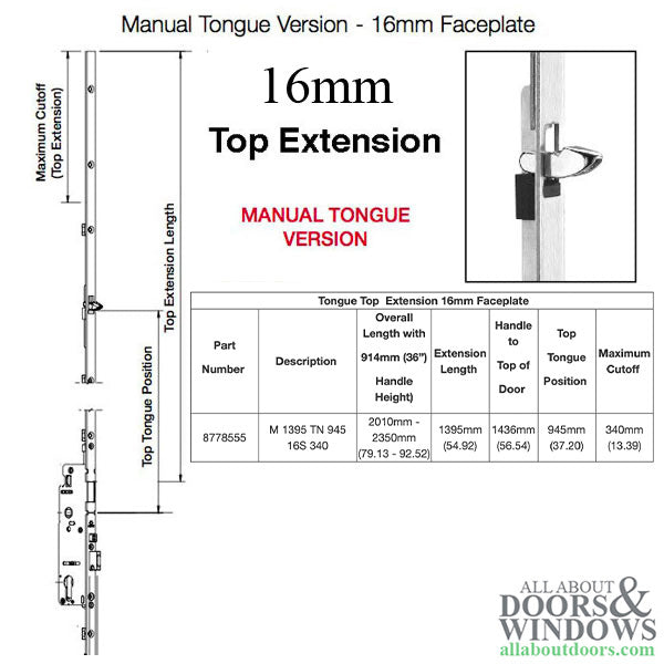 Hoppe 16mm Manual Top Extension, Tongue at 37.20