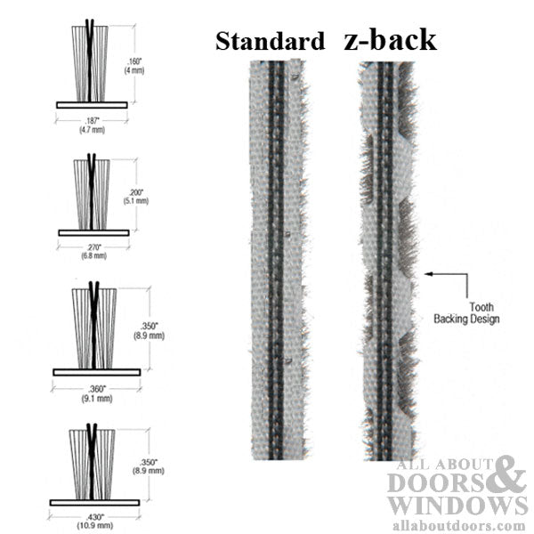 Weatherstrip .430 backing x .350 T-Slot pile, Fin, Z-back 100' Roll -Gray - Weatherstrip .430 backing x .350 T-Slot pile, Fin, Z-back 100' Roll -Gray