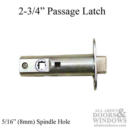 Passage Spring Latch 2-3/4  Backset, 8mm Hub  Brass