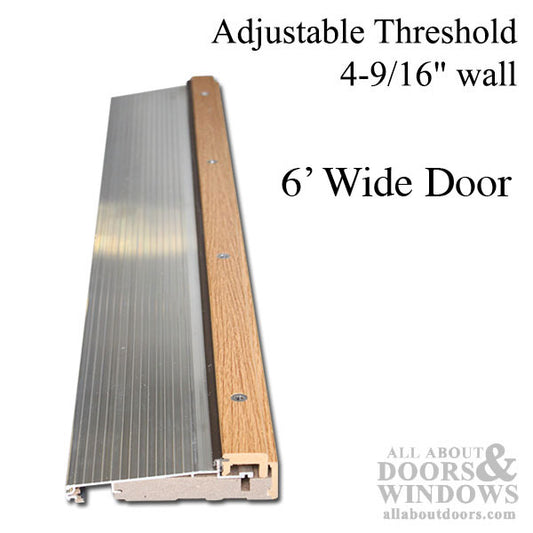 Threshold, Adjustable Oak Cap, 4-9/16" wall - Aluminum Mill finish - 6 foot width