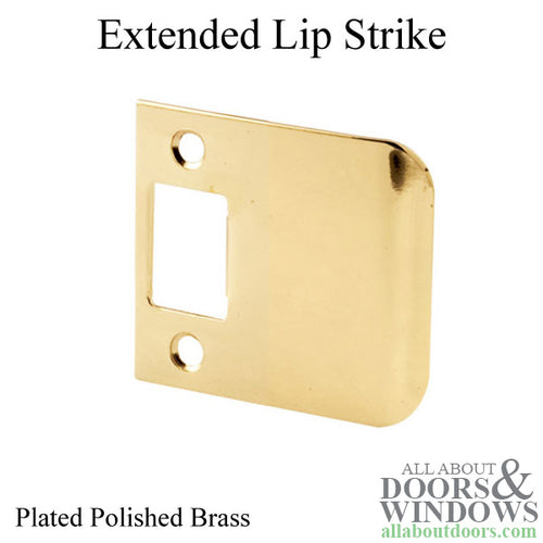 Strike Plate, Latch Extended Lip, 2-1/4 x 2 inch - Plated Brass - Strike Plate, Latch Extended Lip, 2-1/4 x 2 inch - Plated Brass