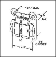 Roller, Wardrobe Door, 3/4 inch  Tandem wheel, 3/8 inch Offset