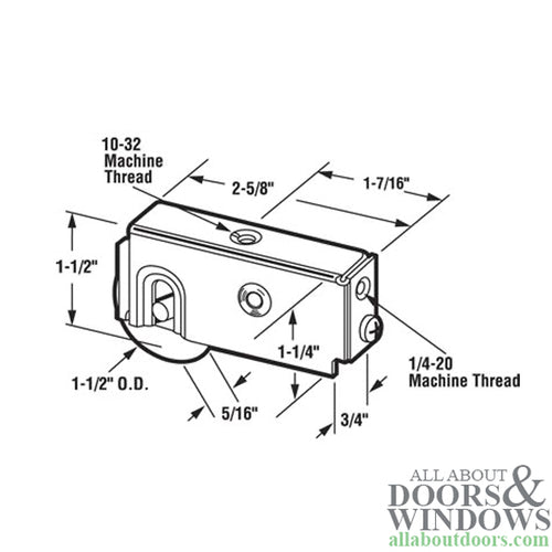 Sliding Door Roller 1.5 Inch Steel Roller With Plain Back Metal Housing - Sliding Door Roller 1.5 Inch Steel Roller With Plain Back Metal Housing