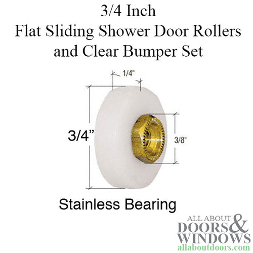 3/4 Inch Flat Sliding Shower Door Rollers and Clear Bumper Set - 3/4 Inch Flat Sliding Shower Door Rollers and Clear Bumper Set