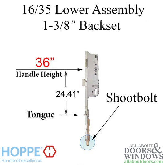 Hoppe 16mm Manual 35/92 Gear, Shootbolt-Tongue at 24.41", 1" D/B