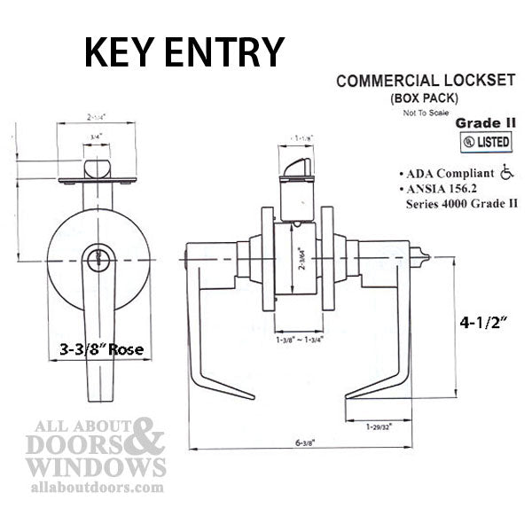 Entry Lever Lock, 2-3/4bs,  Commercial Grade 2 - Choose Color - Entry Lever Lock, 2-3/4bs,  Commercial Grade 2 - Choose Color