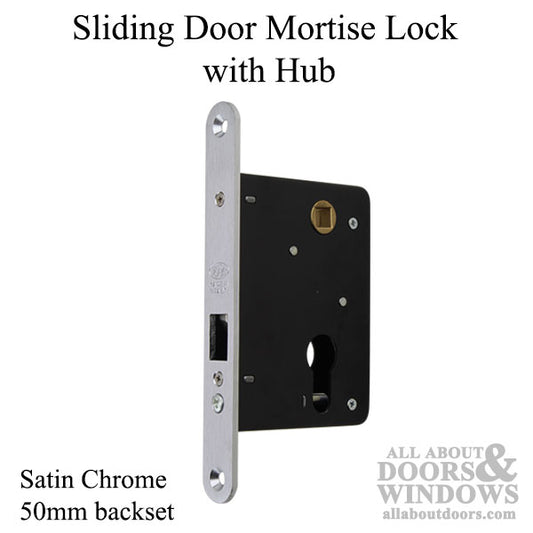 Mortise Lock With 2 Inch Hub For Sliding Doors Satin Chrome Mortise Lock