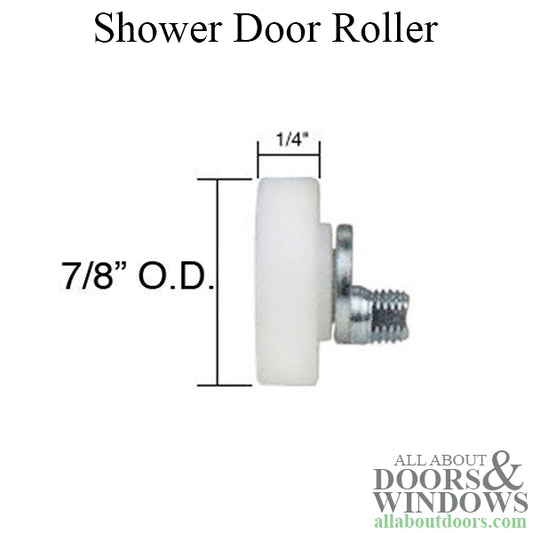 Shower Door Roller, 7/8 x 1/4 Flat Nylon Bearing  w/ Adjustable Washers