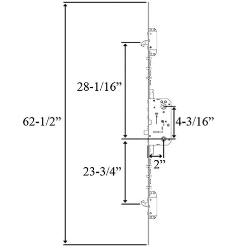 Andersen 200 Series 3-point Lock, Universal, 62-1/2 Inch Faceplate Length - Andersen 200 Series 3-point Lock, Universal, 62-1/2 Inch Faceplate Length