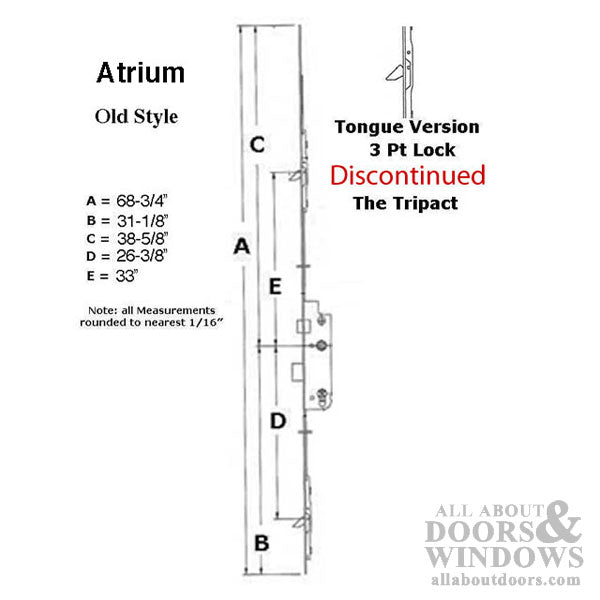 Atrium MP Lock, GU Tripact Europa 45/92 Active 3-Pt Multipoint Lock, Tongue Version - Atrium MP Lock, GU Tripact Europa 45/92 Active 3-Pt Multipoint Lock, Tongue Version