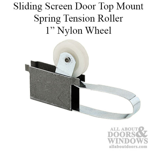 Top Mount Spring Tension Roller Assembly with 1 Inch Nylon Wheel for Sliding Screen Door