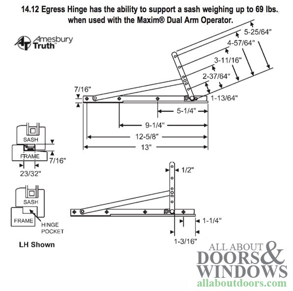 Truth  Egress Casement Arm Hinge  Kit - E-Gard - Truth  Egress Casement Arm Hinge  Kit - E-Gard