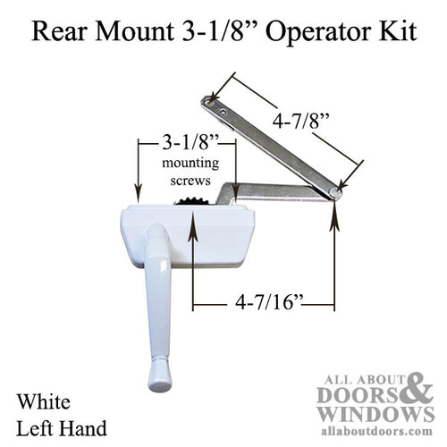 Rear Mount 3-1/8 Casement Operator Kit, Left Hand - White - Rear Mount 3-1/8 Casement Operator Kit, Left Hand - White