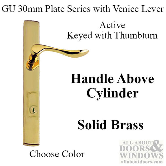 G-U Venice Lever, 30mm Plate, Active, Key and Thumbturn (Handle Above Cylinder) - Choose Color