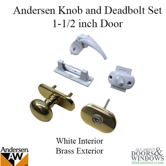 Andersen / Emco Brass/White Knob and Deadbolt Set, 1-1/2 " Door