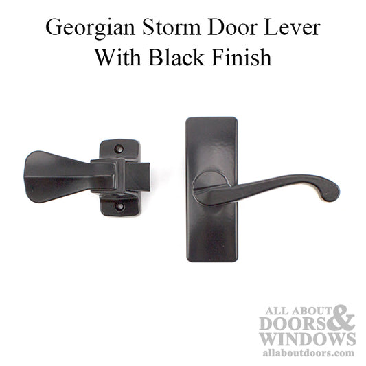 Georgian Lever and Storm Door Handle, Black, Mulitple Door Thickness