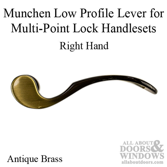 Munchen Low-Profile Lever Handle for Right Handed Multipoint Lock Handlesets - Antique Brass