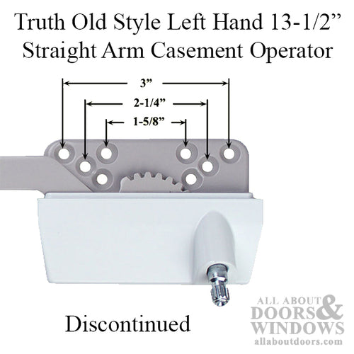 DISCONTINUED Old Style Left Hand 13-1/2 Inch Straight Arm Casement Operator - Choose Color - DISCONTINUED Old Style Left Hand 13-1/2 Inch Straight Arm Casement Operator - Choose Color