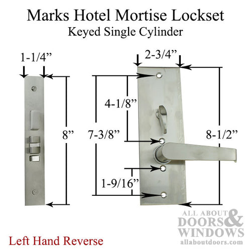 Marks Hotel Lever and Plate Mortise Lockset Left Hand Reverse Satin Chrome - Marks Hotel Lever and Plate Mortise Lockset Left Hand Reverse Satin Chrome