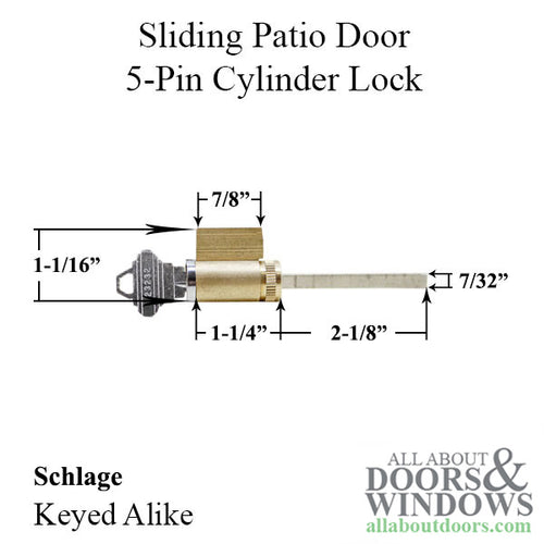 Sliding Door 5 Pin Schlage Lock Cylinder - Keyed Alike - Sliding Door 5 Pin Schlage Lock Cylinder - Keyed Alike