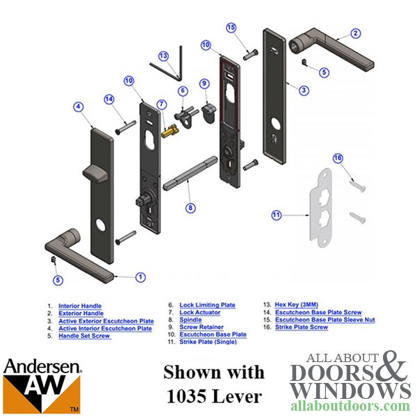 Andersen FSB 1075 Complete Keyed Trim Set for Single Door - Stainless Steel - Andersen FSB 1075 Complete Keyed Trim Set for Single Door - Stainless Steel