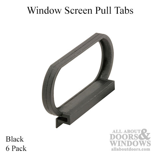 Window Screen Pull Tabs, Fits 5/16 Inch, 3/8 Inch and 7/16 inch Frame Plastic, 6 Pack - Black