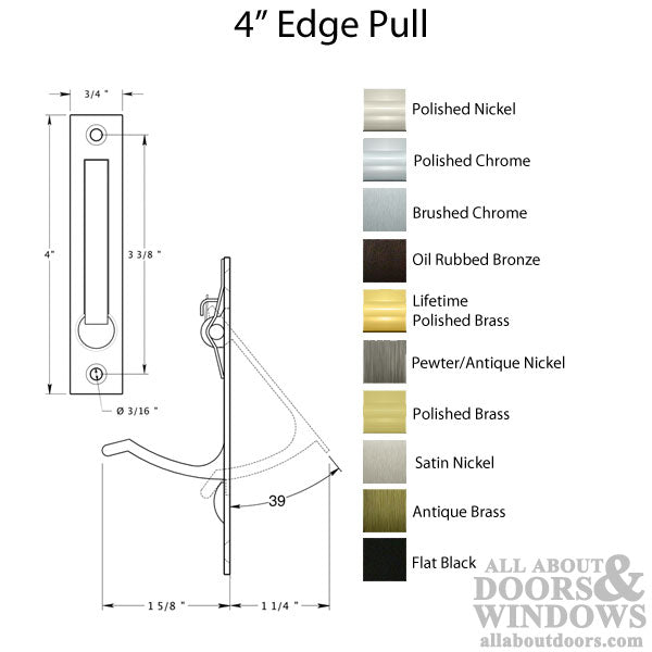 4'' Edge Pull, Solid Brass - Choose Finish - 4'' Edge Pull, Solid Brass - Choose Finish