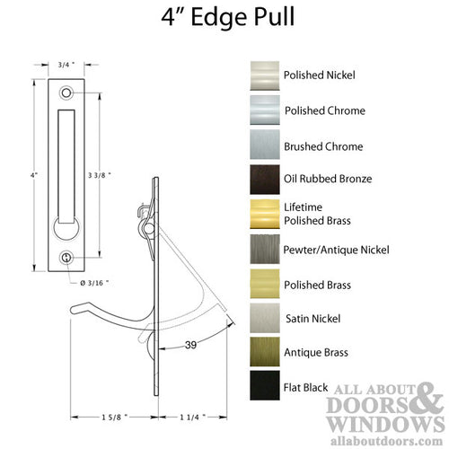 4'' Edge Pull, Solid Brass - Choose Finish - 4'' Edge Pull, Solid Brass - Choose Finish