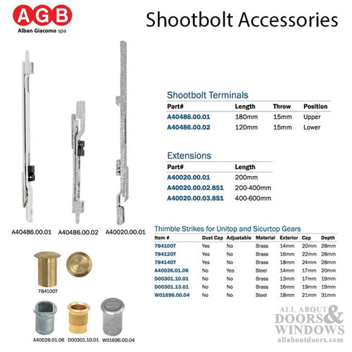 AGB Unitop Terminal Shootbolt, 180mm no cam - Silver - AGB Unitop Terminal Shootbolt, 180mm no cam - Silver