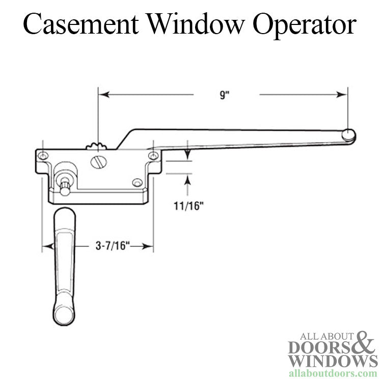 Casement Window Operator, 9 Inch Arm, Surface Mounted, Choose Handing - Bronze - Casement Window Operator, 9 Inch Arm, Surface Mounted, Choose Handing - Bronze