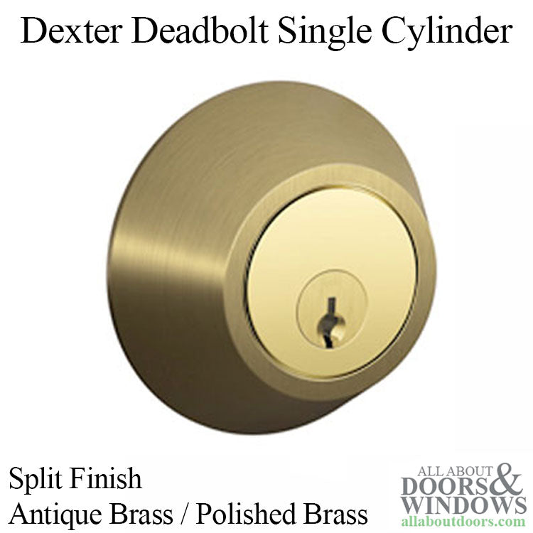 Dexter Single Cylinder Deadbolt Split Finish Antique Brass and Polished Brass - Dexter Single Cylinder Deadbolt Split Finish Antique Brass and Polished Brass