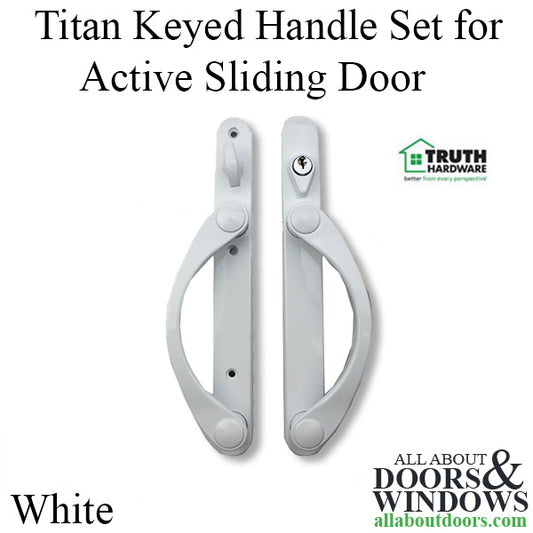 Keyed Titan Handle Set for Active Sliding Door 3-15/16" Screw Hole Center White Finish