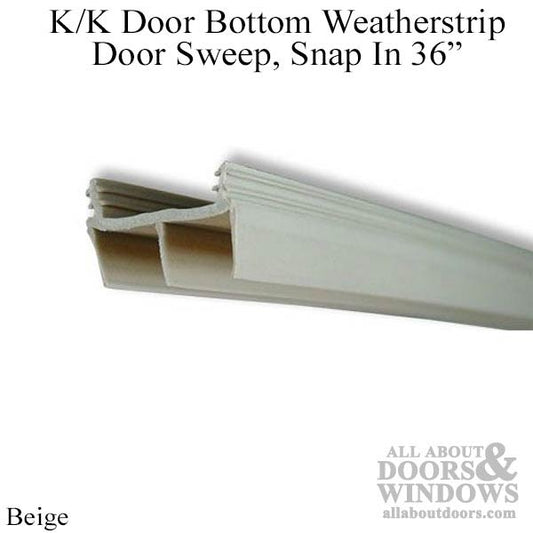 K/K door bottom weatherstrip / door sweep, snap-in, 36 inch - Beige