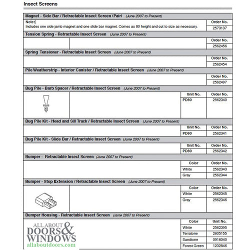 Andersen Frenchwood Gliding Doors - Bug Pile - Barb Spacer - Retractable Insect Screen - Unit No. PD80 - Andersen Frenchwood Gliding Doors - Bug Pile - Barb Spacer - Retractable Insect Screen - Unit No. PD80
